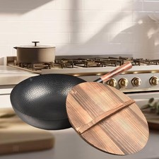 Wok chinois avec couvercle en fonte, casseroles universelles avec manche en
