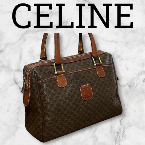 CELINE Macadam Mini Boston Bag Brown Leather Vintage Authentic