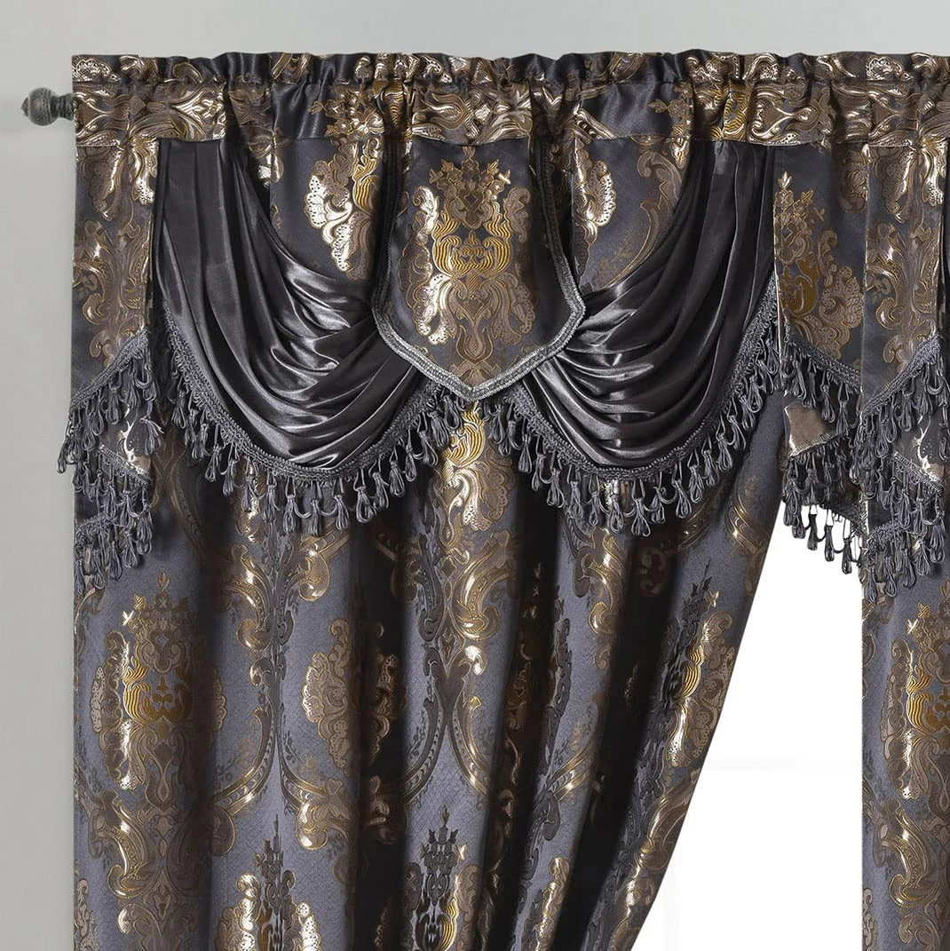 GOHD Luxe Love. Jacquard Window Curtain Panel Drape with Attached Fancy Valan...