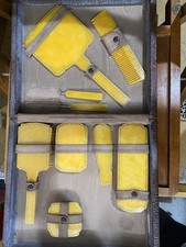 Art Deco Butterscotch Celluloid Vanity Grooming Travel Set in Case 10pc