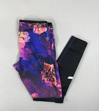 Champion C9 Leggings Women's Medium Black Blue Floral Pull On Duo Dry Athleisure