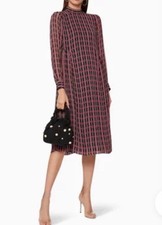 GANNI Checkered High Neck Long Sleeve Dress Black Pink White XS
