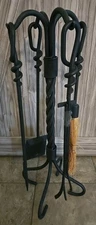Wrought Iron 5pc Fireplace Tool Set with Stand 30"H Twisted Rope Scroll Heavy