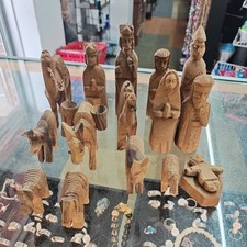 vtg Wood Hand Carved 16 pc Nativity Manger  Set Figures Christmas