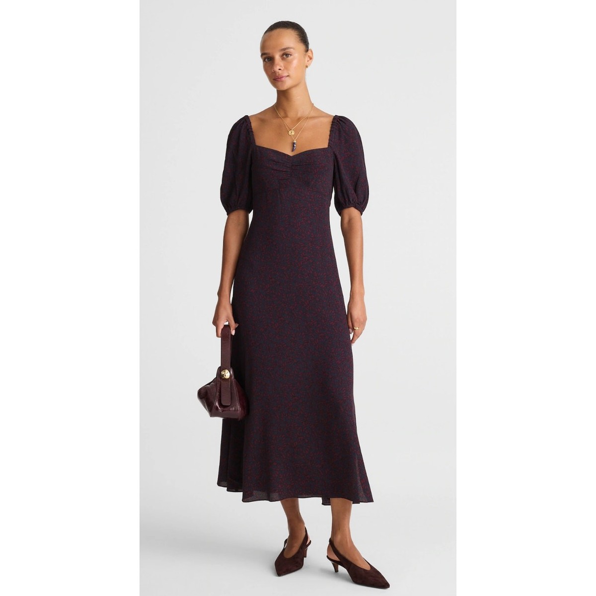 Madewell | NWT Puff Sleeve Sweetheart Midi Dress Leaf Print Navy Burgundy | Sz 6 | eBay Madewell | NWT Puff Sleeve Sweetheart Midi Dress Leaf Print Navy Burgundy | Sz 6 | eBay