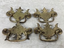 Vintage Chippendale Style Drawer Pulls Lot Of 4 Batwing Style Brass Heavy Patina