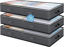 Under Bed Storage Containers, 3 Pack Underbed Storage Bins, Large Closet Organiz