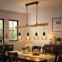 Pendelleuchte HäNgelampe Holzbalken Esszimmerlampe KäFig 4 Flammig H 120 Cm