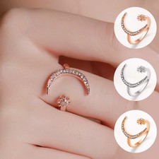Womens Rhinestone Moon And Star Ring Opening Design Adjustable Alloy Jewelry