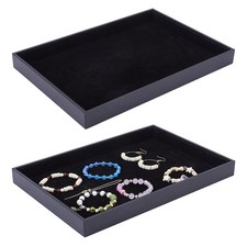 2pcs Black Velvet Stackable Jewelry Tray Wood Rectangle Jewelry Display Trays