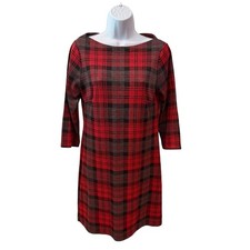 Tommy Hilfiger Red Black Plaid 3/4 Sleeve Sheath Dress Size 8