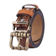 Men's Genuine Leather Casual Belt, Classic 33"-36" Golden Buckle-brown Belt