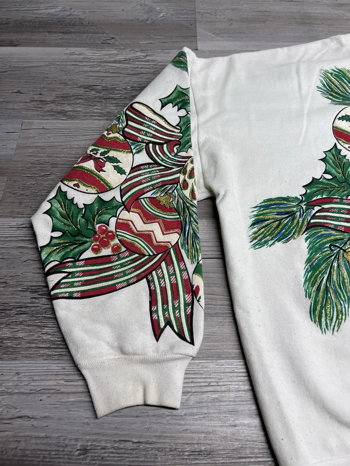 Vintage Christmas Mistletoe Sweatshirt Sweater Nutcracker 90s Glitter Sz Medium - Image 3 of 4