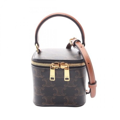 CELINE Triomphe Mini Vanity Shoulder Handbag 10J762CZ1 canvas leather Black Used