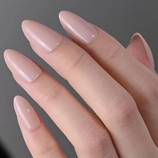evpct Glossy Press on Nails Short Almond Short for Women, Plum Pink Fake Nail...