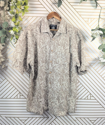 Dickie Walker Authentic Button Up Shirt Mens FISH TAN Hawaiian Canvas SZ MED