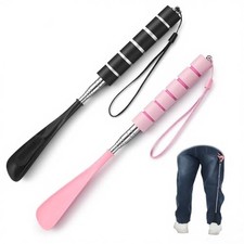 2 PCS Shoe Horn Long Handle for Seniors, Retractable Stainless Steel Foldable