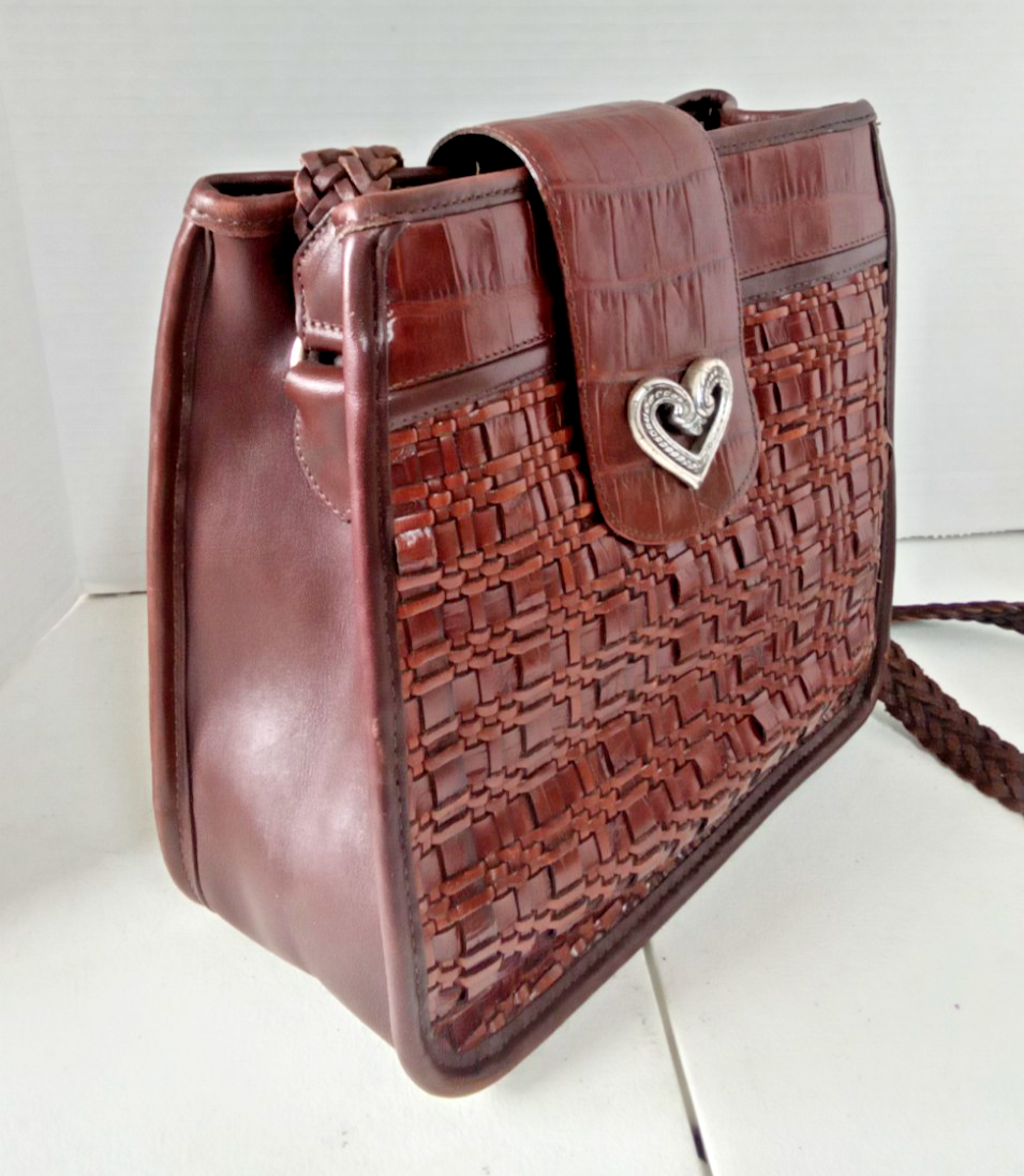 PONY BRIGHTON CUORE argento tessuto vintage pelle marrone med. Borsa a tracolla Hobo Purse