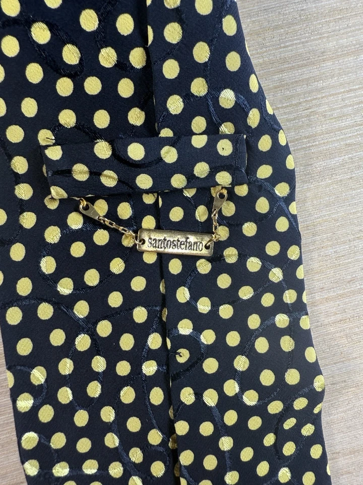 "Corbata de seda Brioni para hombre amarilla a lunares hecha a mano ITALIA 57""" Foto 4 de 4