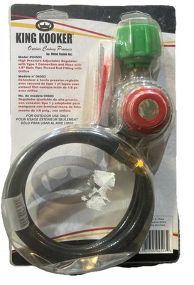 #ad KING KOOKER #04503 HIGH PRESSURE ADJUSTABLE REGULATOR TYPE 1 CONNECTION w HOSE $17.99