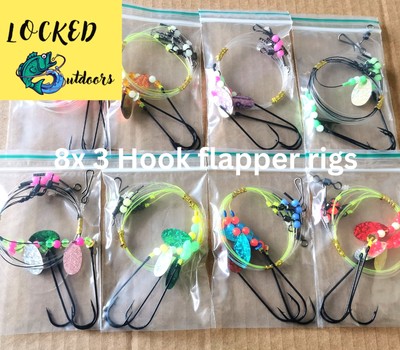 8x 3 Haken Flapper Sea Rigs - Amnesia - Fully Customisable - COD WHITING DABS ETC.