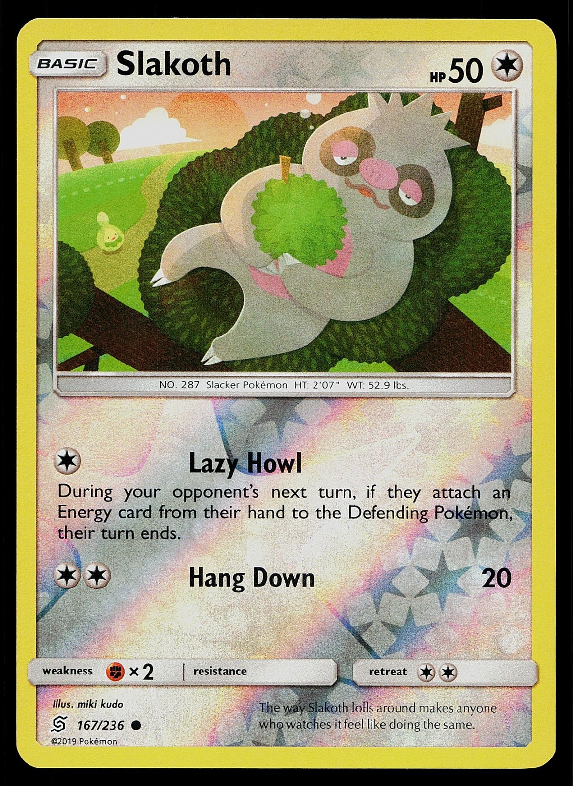 Pokemon Card Unified Minds Slakoth 167/236 Common Reverse Holo