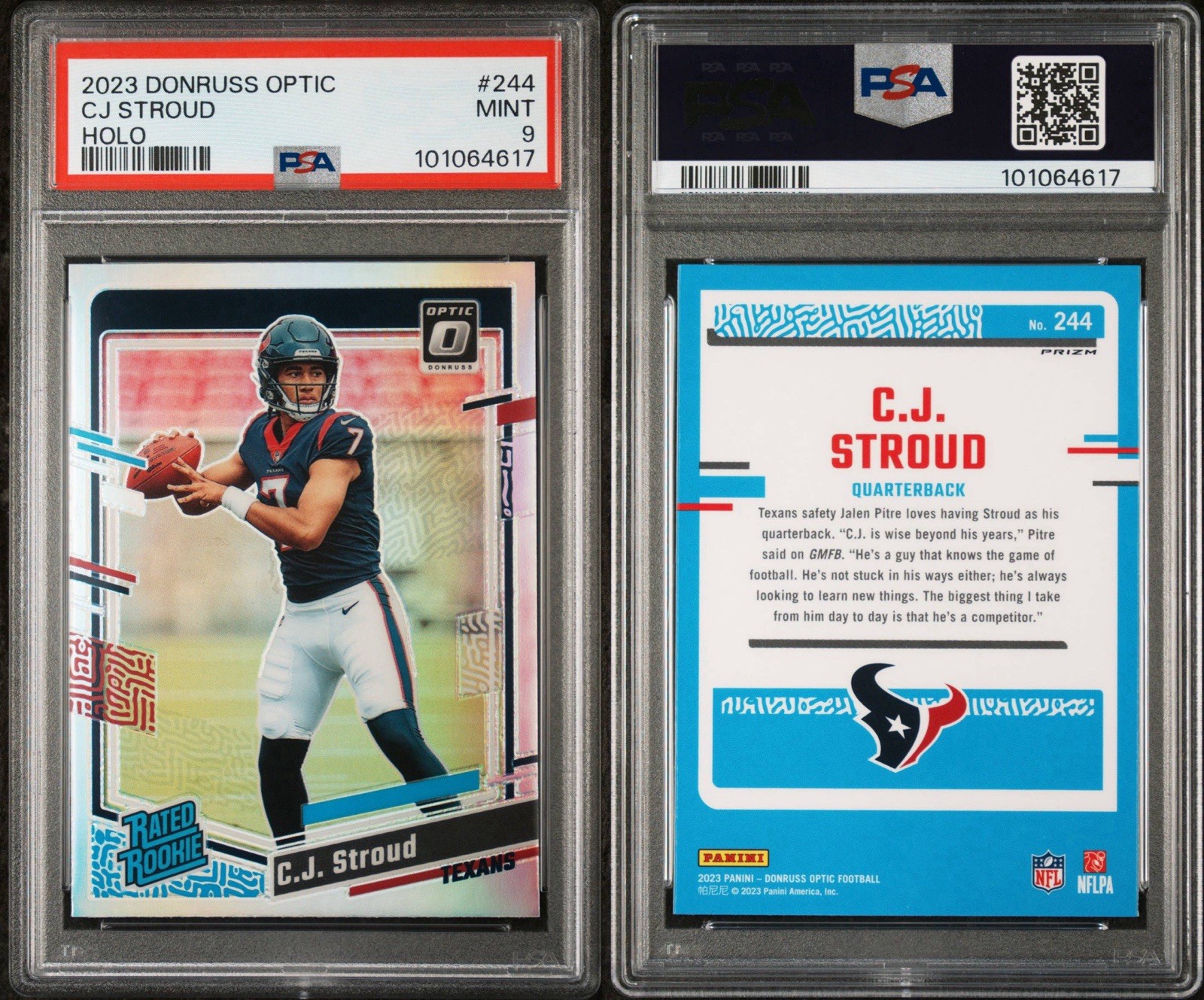 2023 DONRUSS OPTIC CJ STROUD #244 HOLO RATED ROOKIE PSA 9 view 3