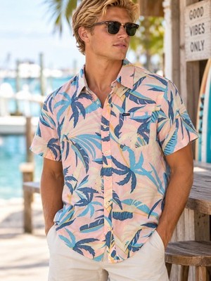 O Neill Oasis Eco Standard Fit Tropical Print Button Up Shirt Small