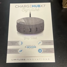 Charge Hub X7 Signature 7 USB Port Desk Charging Station Gray Wood Finish NEW !!