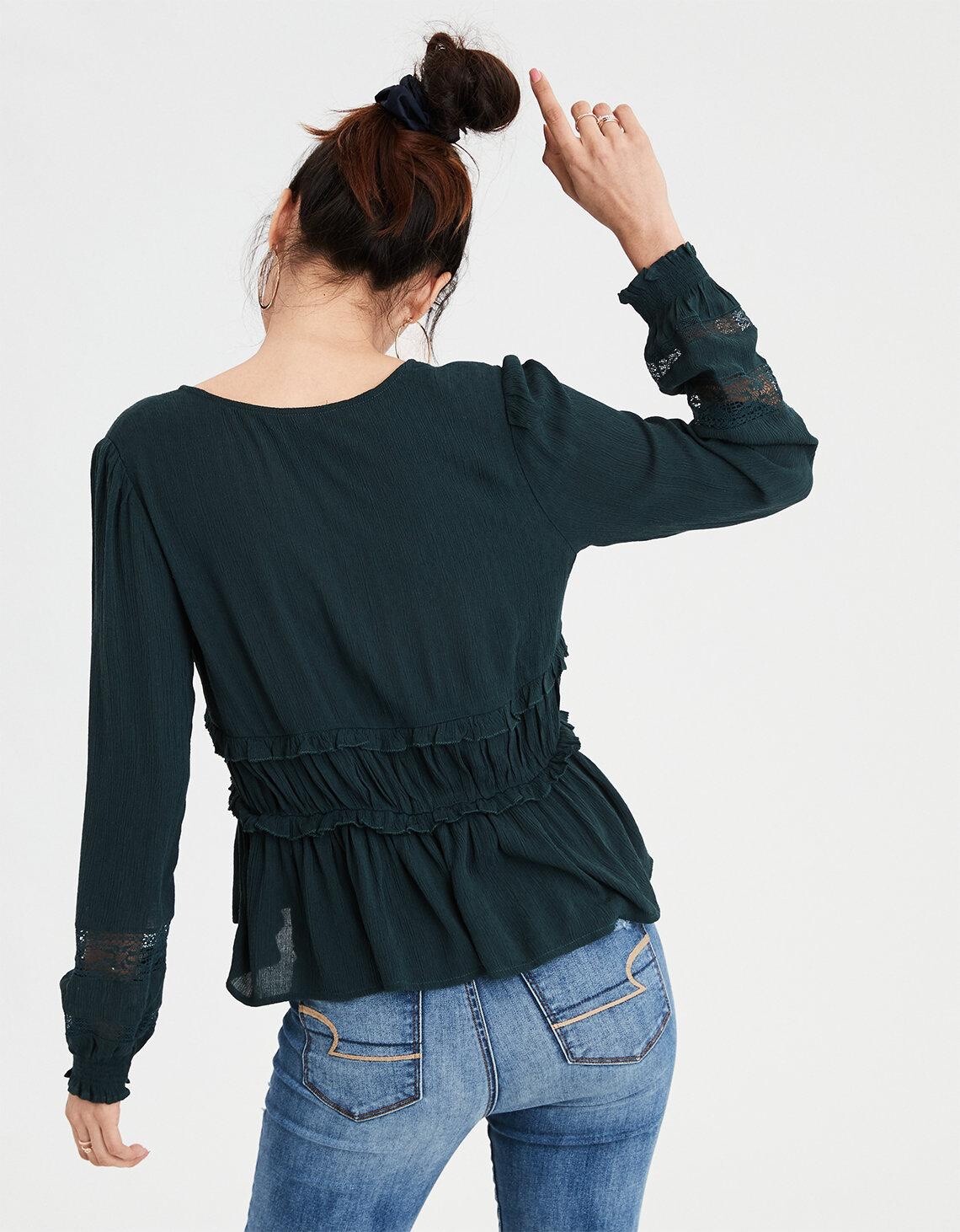 AMERICAN EAGLE V Neck Ruffle Button Front Lace Bo… - image 13