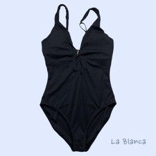 NWOT La Blanca Women  s Swimsuit One Piece with Gold Accents Sz 12 in Black