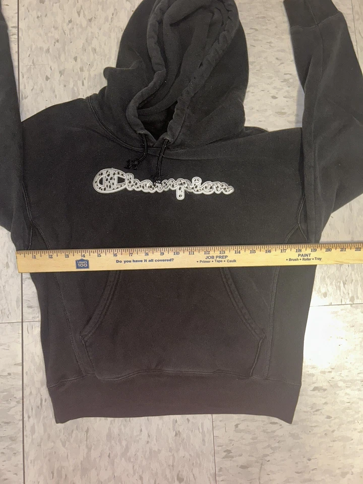 Champion Womens Hoodie Medium Black Spell Out Pockets Outdoors Casual - Image 3 of 4