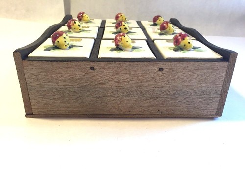 Vtg Wales 3 Tier Ceramic Fruit Spice Rack Wood Frame Made in Japan for Wall MCM - Picture 5 of 12