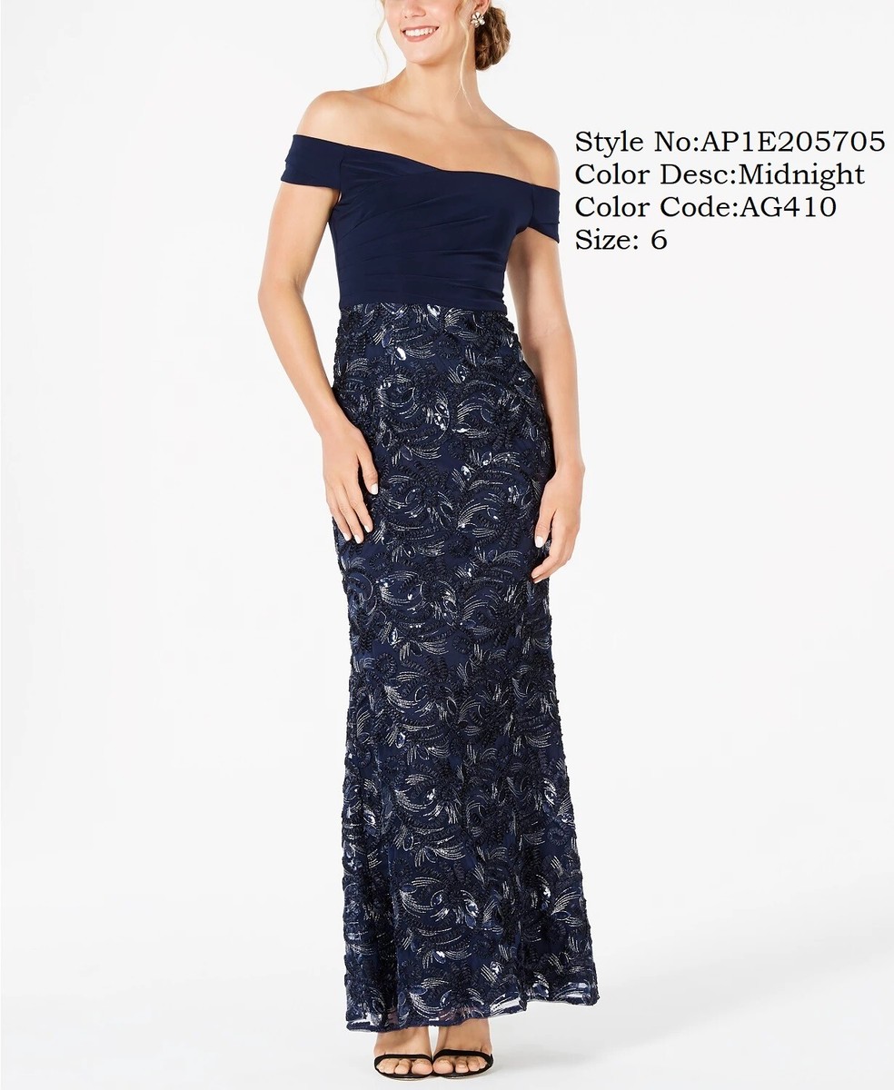 Adrianna Papell Soutache Off-The-Shoulder Gown - Midnight Adrianna Papell Soutache Off-The-Shoulder Gown - Midnight