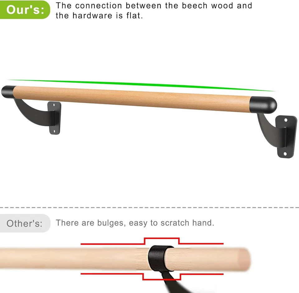 Barra de ballet de madera de 4' sistema de montaje en pared para el hogar/estudio movimientos cuerpo elástico 1,5" Foto 2 de 4