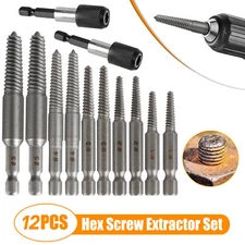 12Pcs Stud Screw Extractor Remover 1/4 Inch Hex Shank Damaged Bolt Easy Out Sets