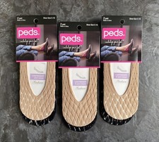 PEDS Women's Liner Socks 6 PAIR; Nude/Black; 5-10 SHOE, NEW Old stock, Excellent