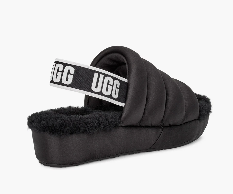Zapatillas deslizantes UGG Z5536* para mujer negras satinadas piel de oveja Puff Yeah talla US 5 M Foto 2 de 4