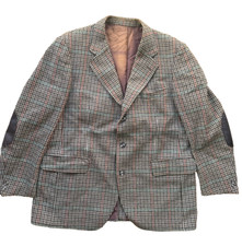 Vintage Pure Wool Houndstooth Tweed Blazer Elbow Patches Made in Europe