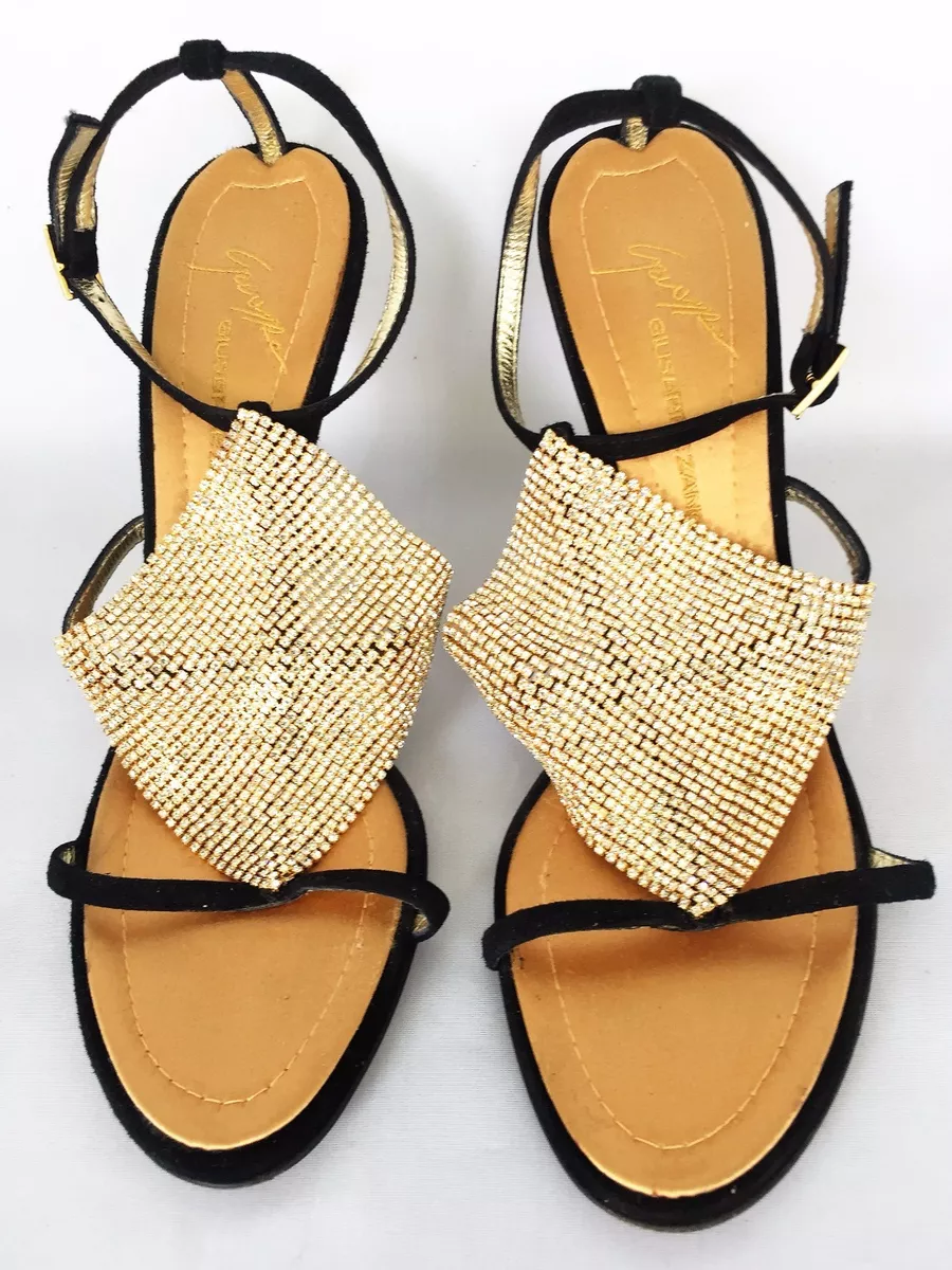 Vicini by Giuseppe Zanotti Black Jeweled Ankle Strap Sandals Sz 7.5 M