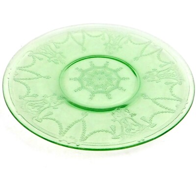 Anchor Hocking Green Cameo Ballerina 6'' Plate Saucer Depression Glass Vintage
