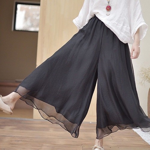 Donna Sintetico lino gamba larga pantaloni lungo stile etnico vintage  palazzo | eBay