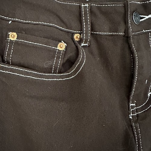 Motel Dark Brown Denim straight leg jeans Size XS Women's White stitching - Picture 3 of 5