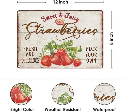 Sanwarm Metal Sign 8X12 Inch, Strawberry Leaves Flower Vintage Tin Sign Wall Art - Picture 70 of 74