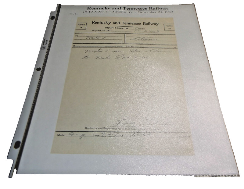 NOVEMBER 1969 KENTUCKY AND TENNESSEE RAILWAY TRAIN ORDER 