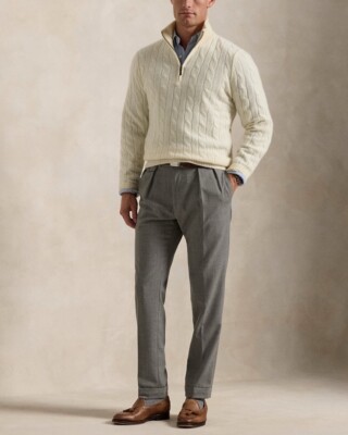 $548 Polo Ralph Lauren Men Cashmere Cable-Knit Quarter-Zip Sweater