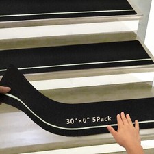 5 Pack 6" X 30" Outdoor Stair Treads Non-Slip with Glow in Dark Stripe 5