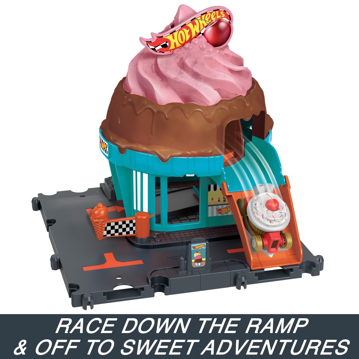 Hot Wheels City Downtown Ice Cream Swirl Playset with Car