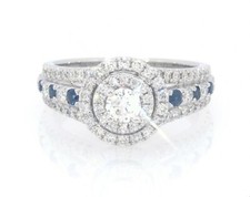 1.57Ct White  Blue Round Stone Engagement Wedding Ring In 925 Sterling Silver