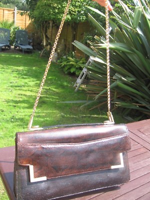 WUNDERSCHÖNE ECHTE SCHLANGENHAUT 80ER VINTAGE HANDTASCHE LEDER SCHULTERTASCHE